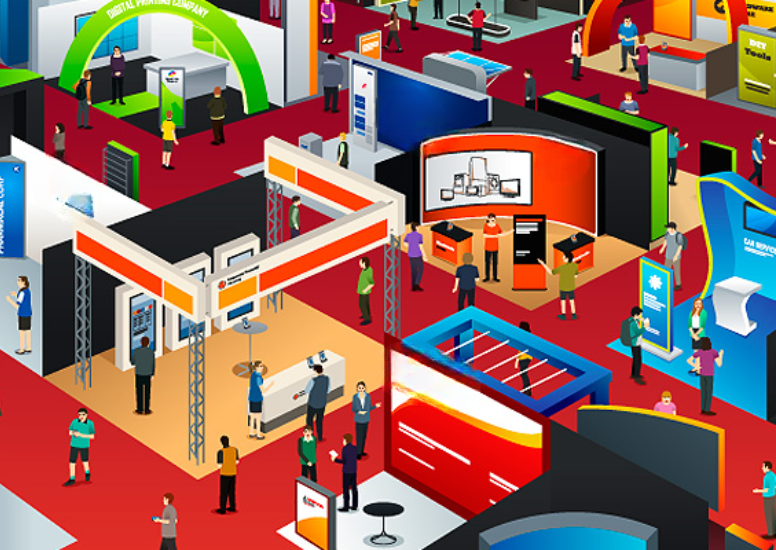 Holographic exhibition stand with floating 3D visuals and brand presentation