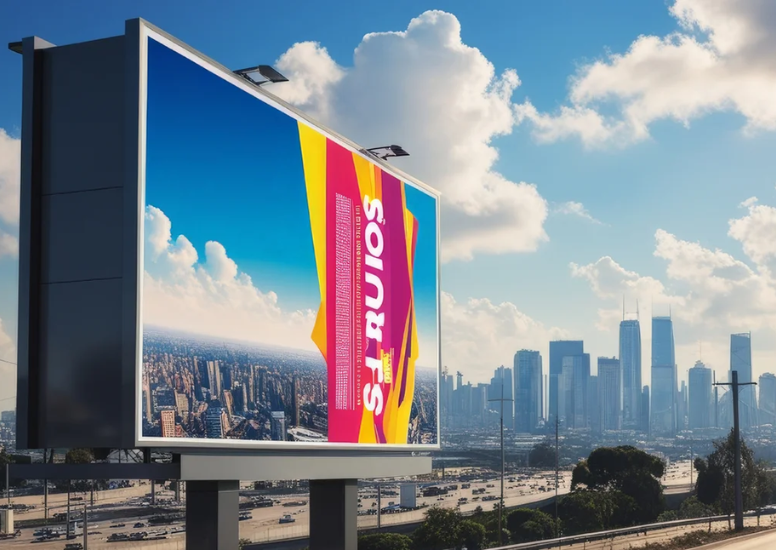 Outdoor advertising hoarding placed on a high-traffic road in India